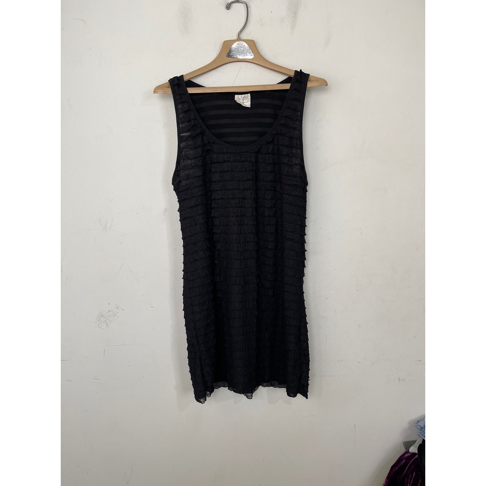 Free People Black Ruffle Tiered Sleeveless Dress Scoop Neck Large Goth Emo